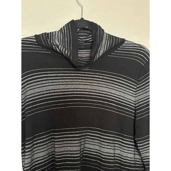 Talbots Top Womens Medium Black Silver Gray Striped Turtleneck Sweater Metallic - Picture 4 of 6